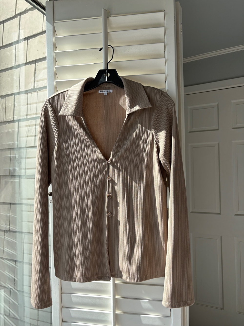 Reformation Ribbed Button-Front Top - Beige Taupe